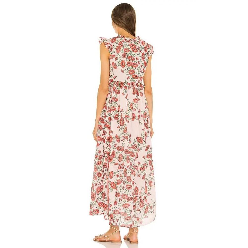 BANJANAN Constance Dress XS Dune Daisy Red Floral Cotton Maxi Dress - Picture 12 of 14